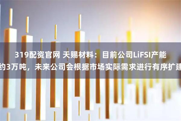 319配资官网 天赐材料：目前公司LiFSI产能约3万吨，未来公司会根据市场实际需求进行有序扩建